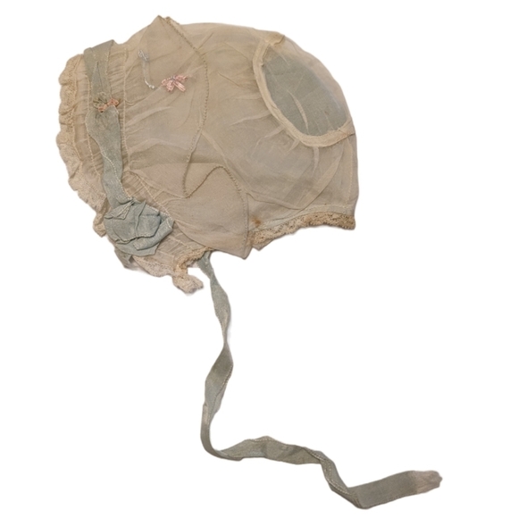 VICTORIAN Lace Silk Childrens Bonnet Authentic Heirloom Vintage Retro Hat Rare - Picture 3 of 8